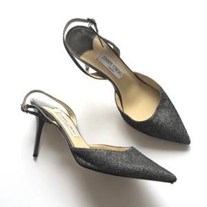 Jimmy Choo Womens Shimmer Pointed Toe Slingback Heels Silver Size 41